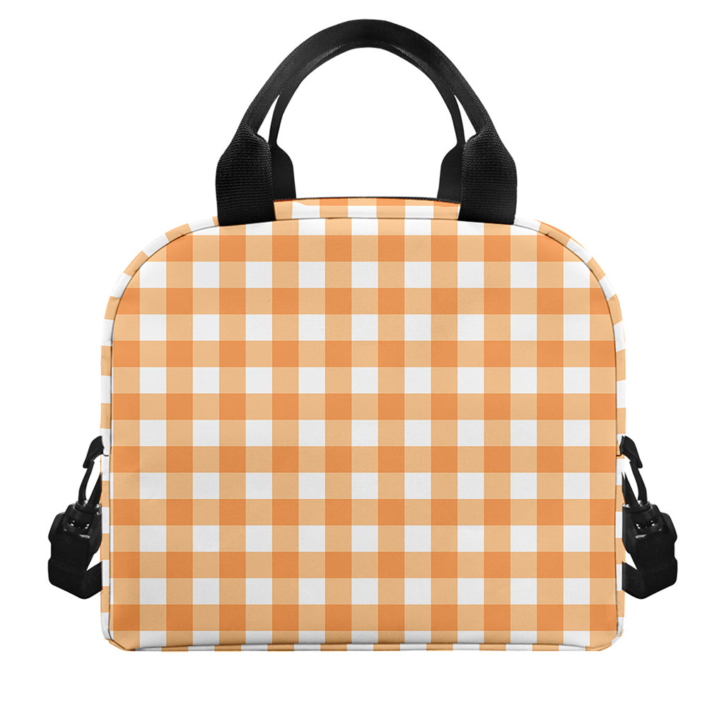 Orange And White Check Pattern Print Insulated Lunch Bag
