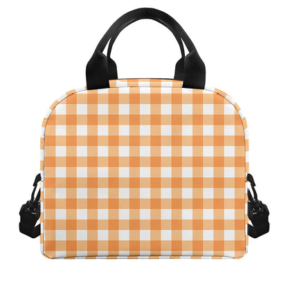 Orange And White Check Pattern Print Insulated Lunch Bag