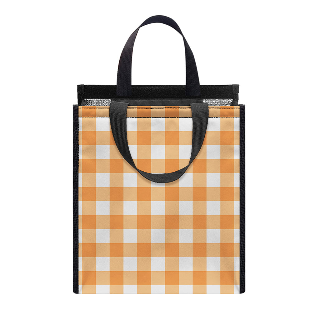 Orange And White Check Pattern Print Insulated Lunch Tote