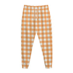 Orange And White Check Pattern Print Jogger Pants