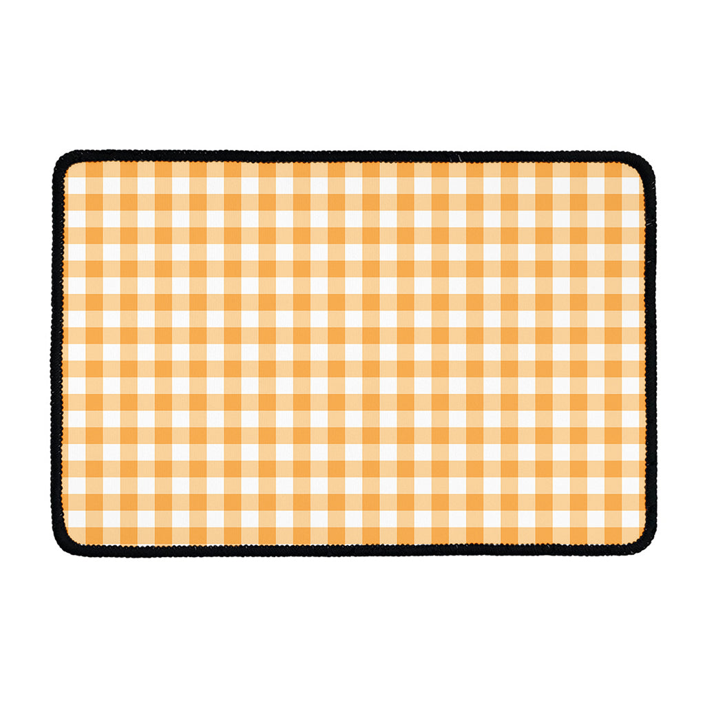 Orange And White Check Pattern Print Kitchen Mat