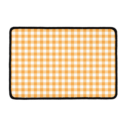 Orange And White Check Pattern Print Kitchen Mat