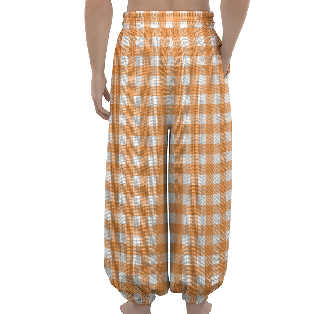 Orange And White Check Pattern Print Lantern Pants