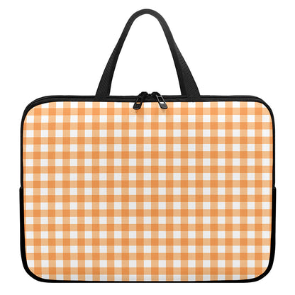 Orange And White Check Pattern Print Laptop Sleeve With Handle