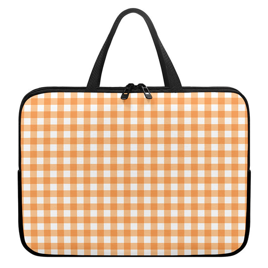 Orange And White Check Pattern Print Laptop Sleeve With Handle