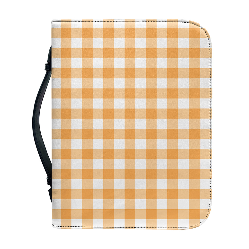 Orange And White Check Pattern Print Leather Bible Cover