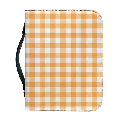 Orange And White Check Pattern Print Leather Bible Cover