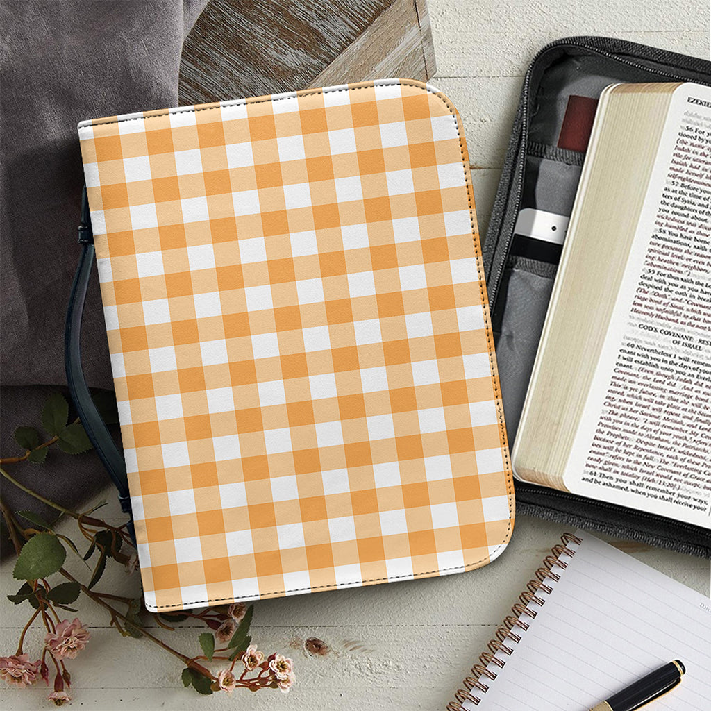Orange And White Check Pattern Print Leather Bible Cover