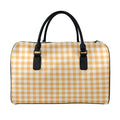 Orange And White Check Pattern Print Leather Duffel Bag