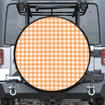 Orange And White Check Pattern Print Leather Spare Tire Cover