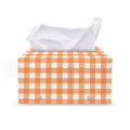 Orange And White Check Pattern Print Leather Tissue Box Cover