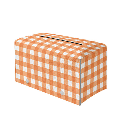 Orange And White Check Pattern Print Leather Tissue Box Cover