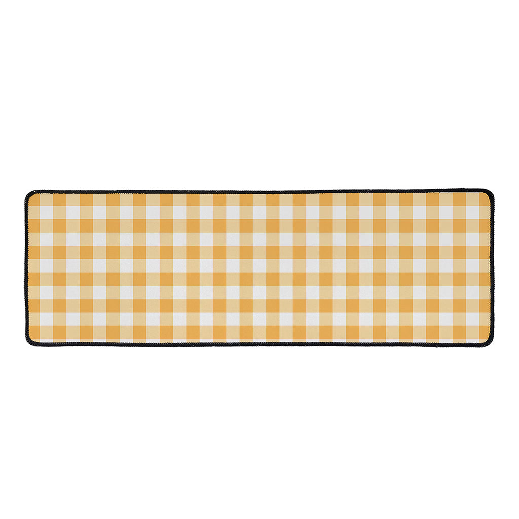 Orange And White Check Pattern Print Long Kitchen Mat