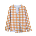 Orange And White Check Pattern Print Long Sleeve Short Coat