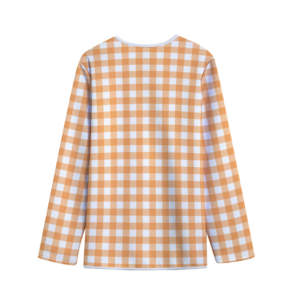 Orange And White Check Pattern Print Long Sleeve Short Coat