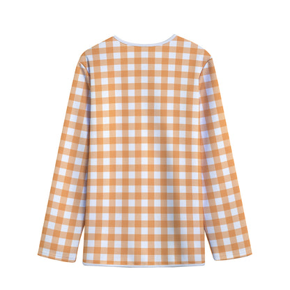 Orange And White Check Pattern Print Long Sleeve Short Coat