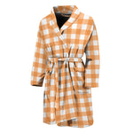 Orange And White Check Pattern Print Men's Bathrobe