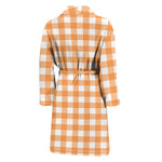 Orange And White Check Pattern Print Men's Bathrobe