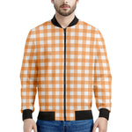 Orange And White Check Pattern Print Men's Bomber Jacket