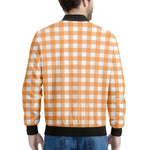 Orange And White Check Pattern Print Men's Bomber Jacket