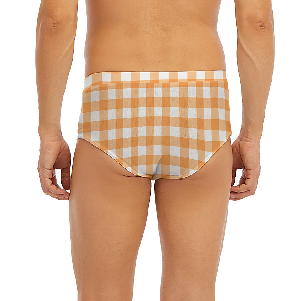 Orange And White Check Pattern Print Men's Briefs