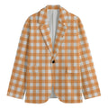 Orange And White Check Pattern Print Men's Cotton Blazer