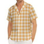 Orange And White Check Pattern Print Men's Deep V-Neck Shirt
