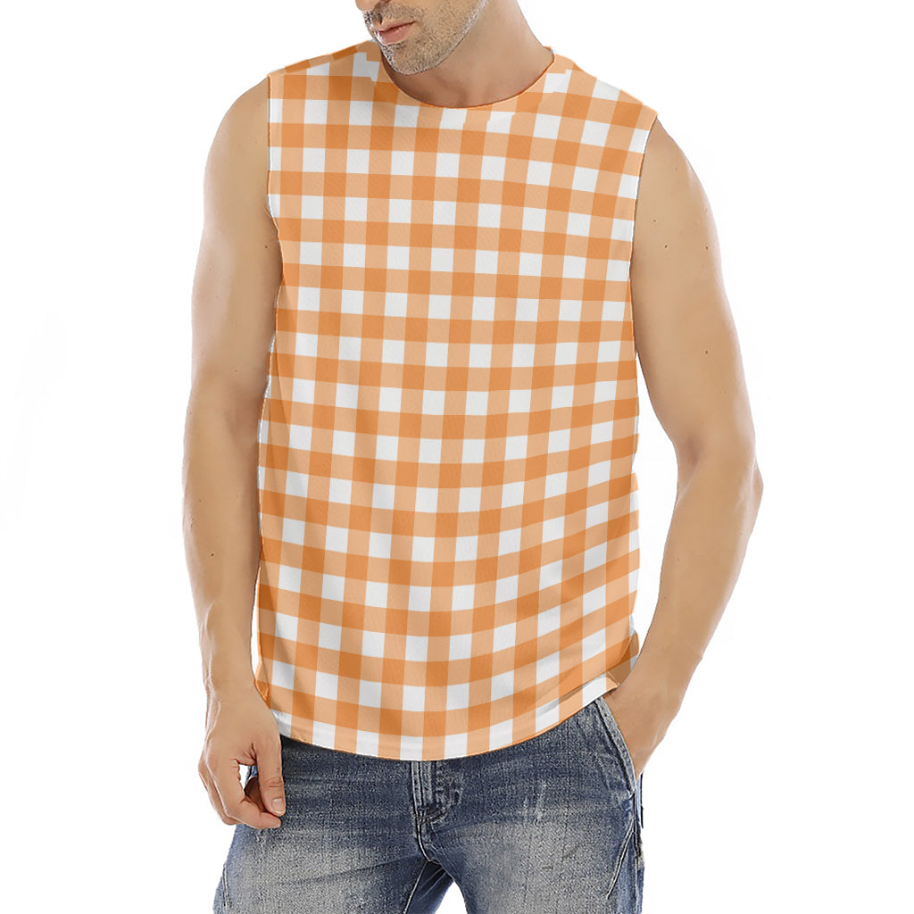 Orange And White Check Pattern Print Men's Fitness Tank Top