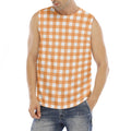 Orange And White Check Pattern Print Men's Fitness Tank Top