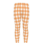 Orange And White Check Pattern Print Men's leggings