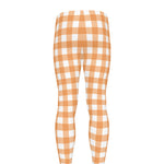 Orange And White Check Pattern Print Men's leggings