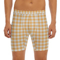 Orange And White Check Pattern Print Men's Long Boxer Briefs