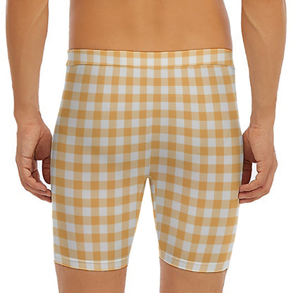 Orange And White Check Pattern Print Men's Long Boxer Briefs