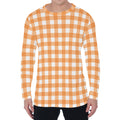 Orange And White Check Pattern Print Men's Long Sleeve T-Shirt