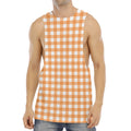 Orange And White Check Pattern Print Men's Muscle Tank Top