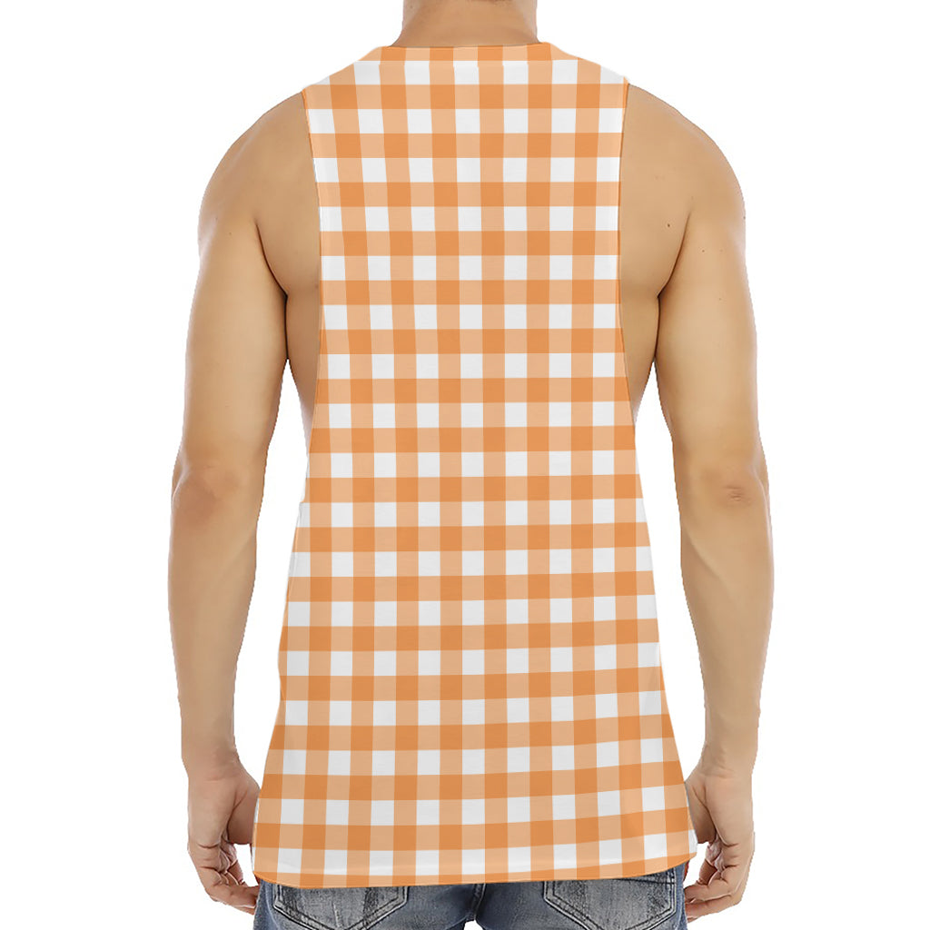 Orange And White Check Pattern Print Men's Muscle Tank Top