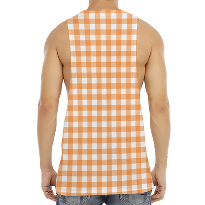 Orange And White Check Pattern Print Men's Muscle Tank Top