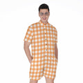 Orange And White Check Pattern Print Men's Romper