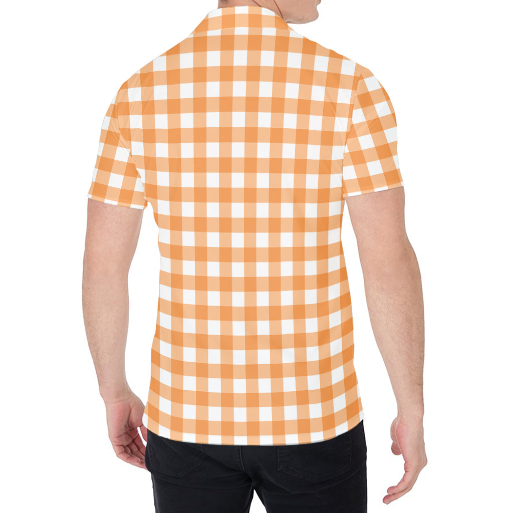 Orange And White Check Pattern Print Men's Shirt