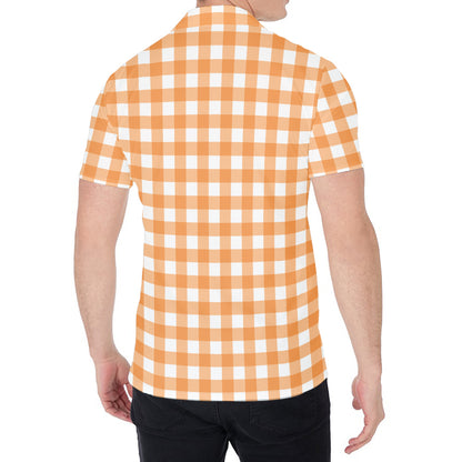 Orange And White Check Pattern Print Men's Shirt