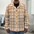 Orange And White Check Pattern Print Men's Shirt Jacket