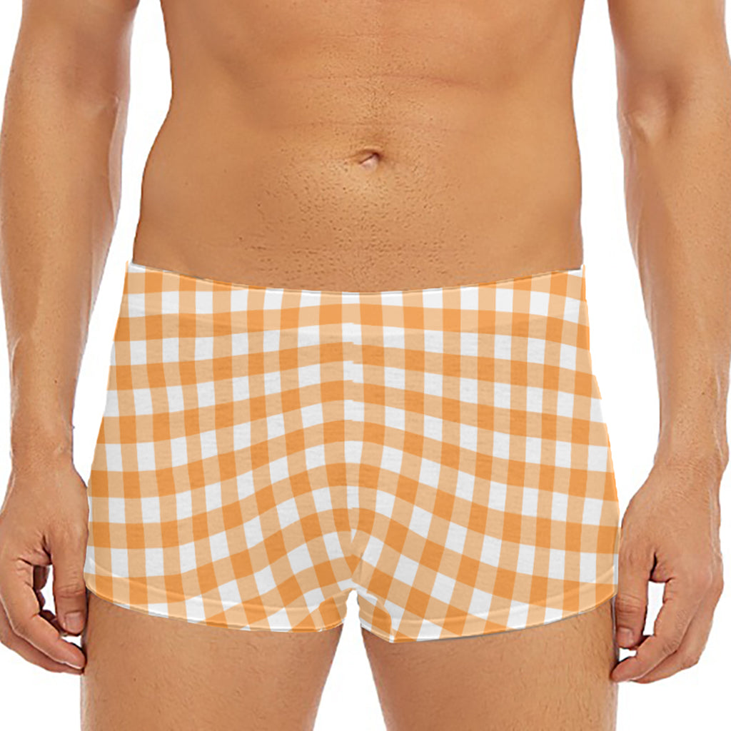 Orange And White Check Pattern Print Men's Short Boxer Briefs
