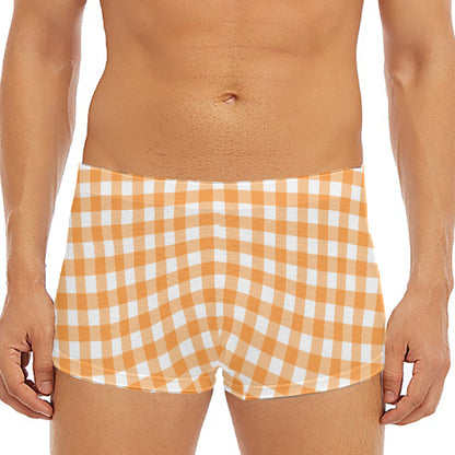 Orange And White Check Pattern Print Men's Short Boxer Briefs