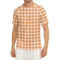 Orange And White Check Pattern Print Men's Short Sleeve Rash Guard