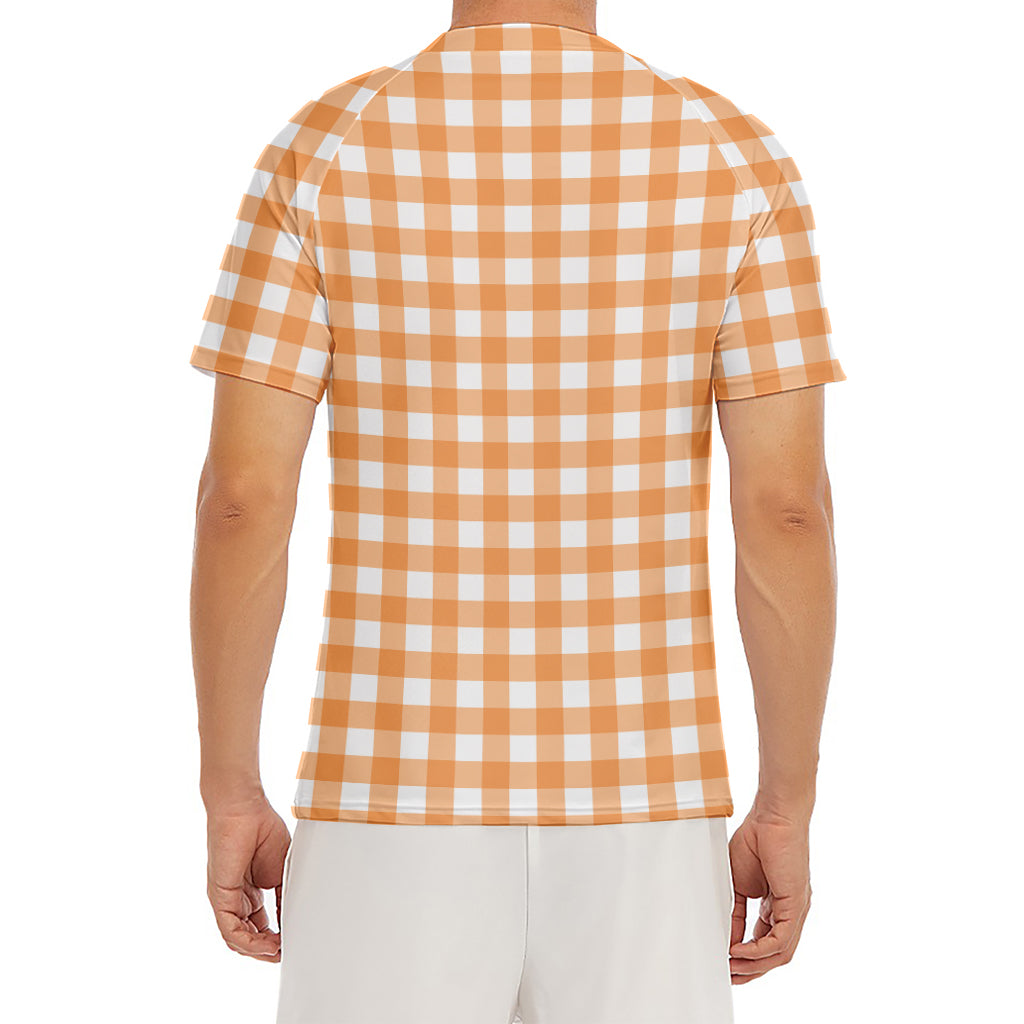 Orange And White Check Pattern Print Men's Short Sleeve Rash Guard