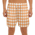 Orange And White Check Pattern Print Men's Split Running Shorts