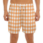 Orange And White Check Pattern Print Men's Split Running Shorts
