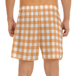 Orange And White Check Pattern Print Men's Split Running Shorts