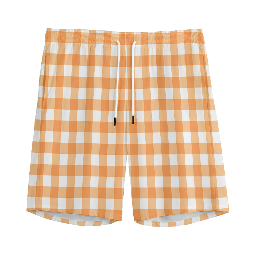 Orange And White Check Pattern Print Men's Sports Shorts