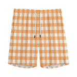 Orange And White Check Pattern Print Men's Sports Shorts